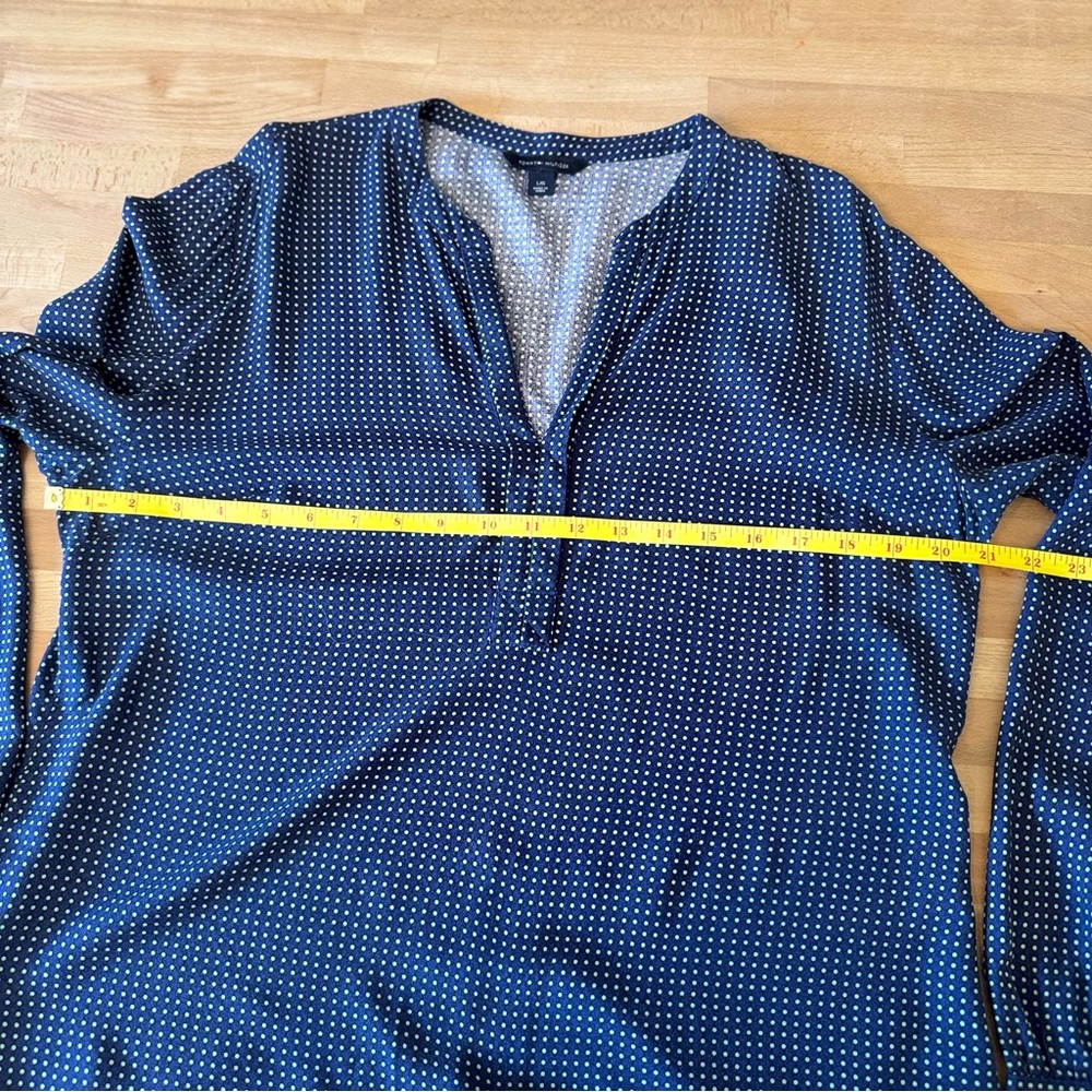 TOMMY HILFIGER Rosini V-Neck Blue Polka Dot Tunic Blouse Size Large - Picture 7 of 12